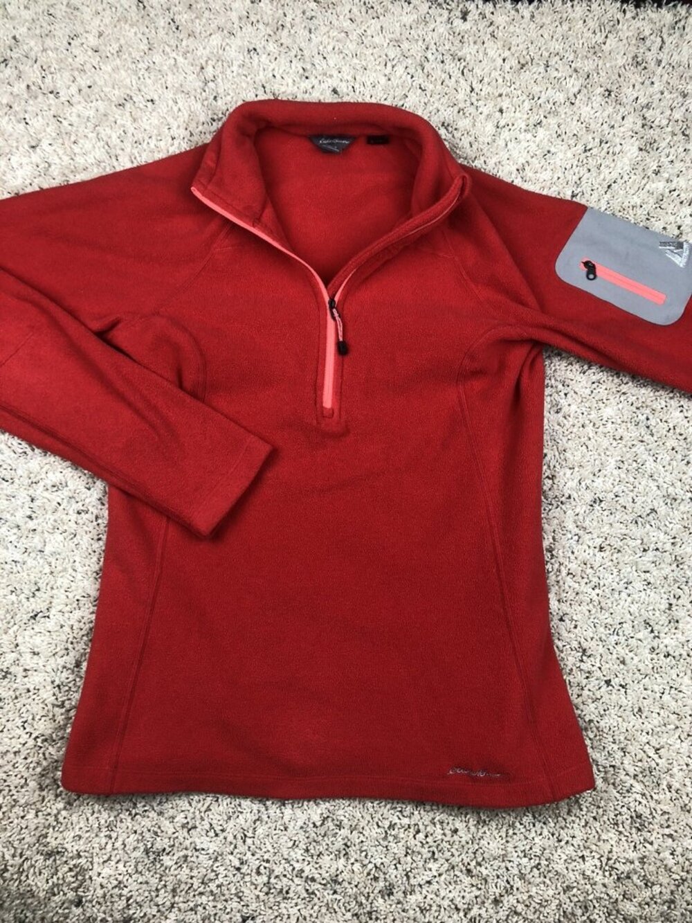 Eddie Bauer First Ascent Fleece Jacket Women's Small S Red 1/4 Zip w Arm Pocket